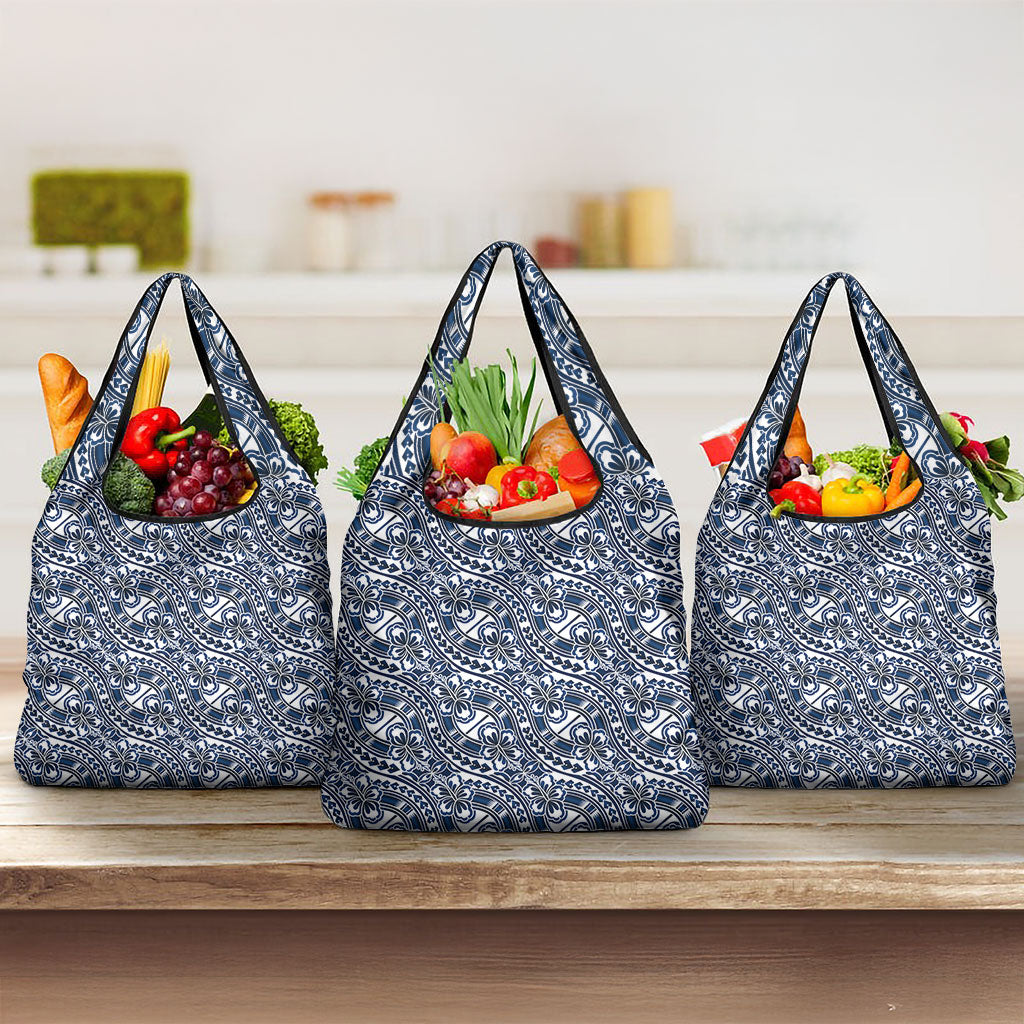 Hibiscus Bloom Island Tribal Waves Grocery Bag Blue Polynesian Pattern LT01 3-pack One Size Blue - Polynesian Pride