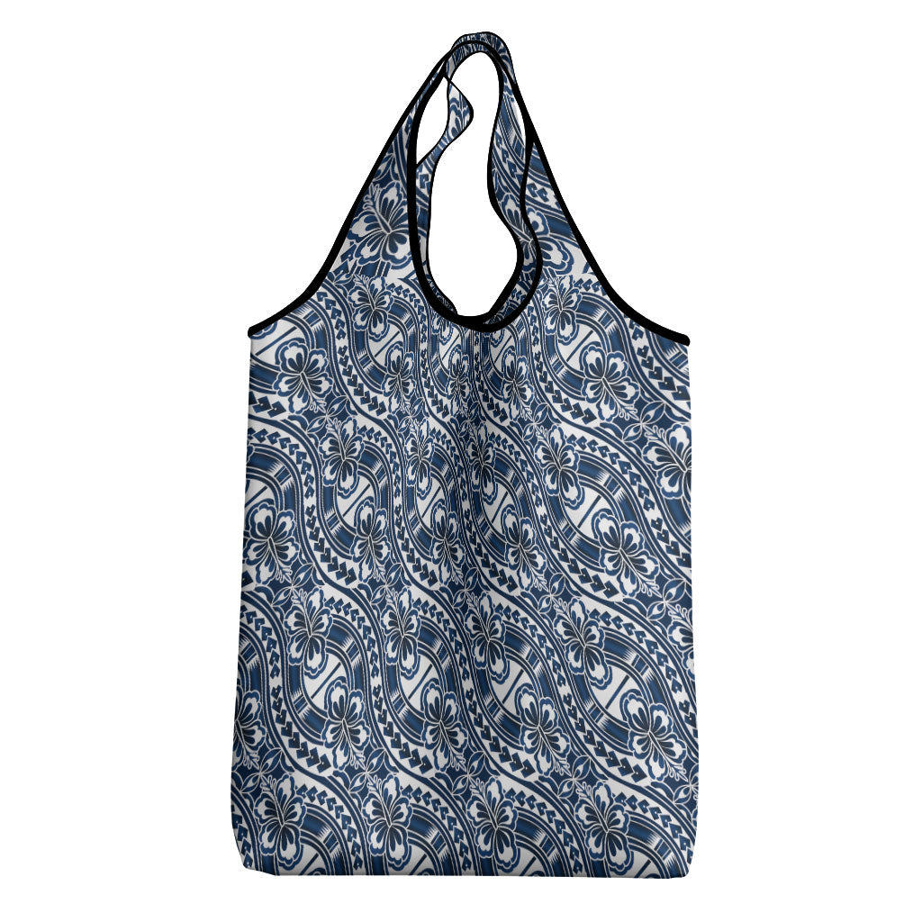 Hibiscus Bloom Island Tribal Waves Grocery Bag Blue Polynesian Pattern LT01 - Polynesian Pride