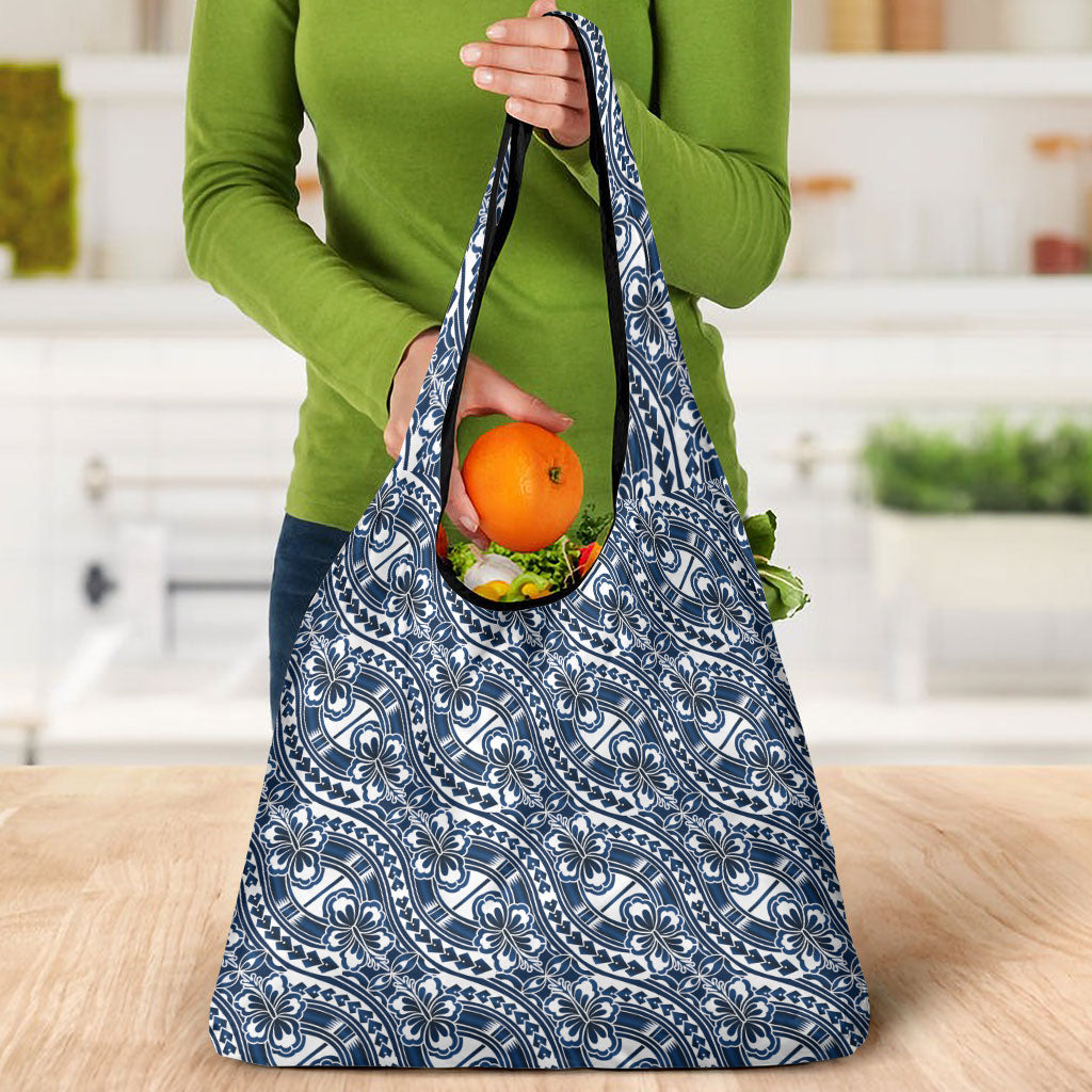 Hibiscus Bloom Island Tribal Waves Grocery Bag Blue Polynesian Pattern LT01 - Polynesian Pride