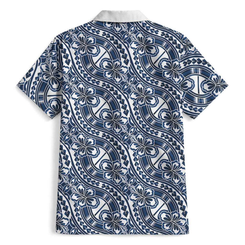 Hibiscus Bloom Island Tribal Waves Hawaiian Shirt Blue Polynesian Pattern LT01 - Polynesian Pride