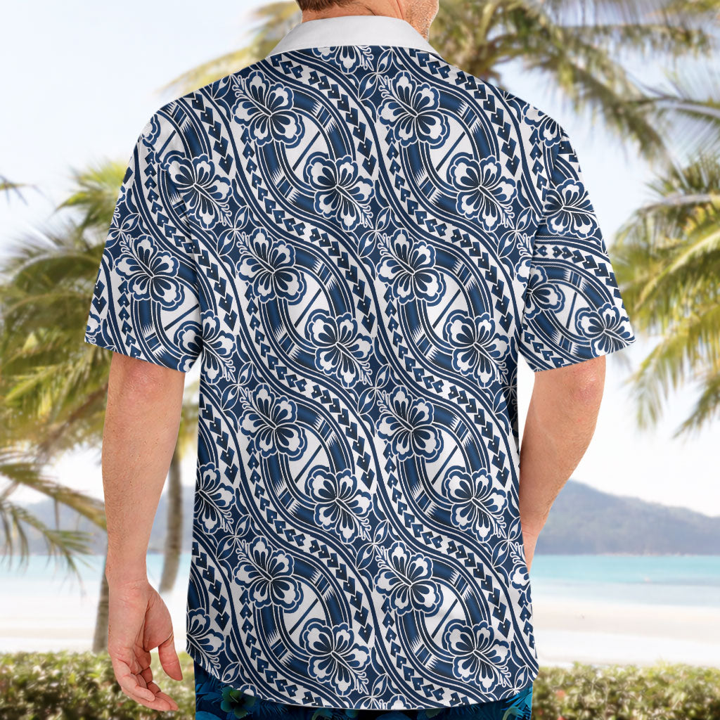 Hibiscus Bloom Island Tribal Waves Hawaiian Shirt Blue Polynesian Pattern LT01 - Polynesian Pride