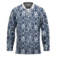 Hibiscus Bloom Island Tribal Waves Hockey Jersey Blue Polynesian Pattern LT01 Unisex Blue - Polynesian Pride