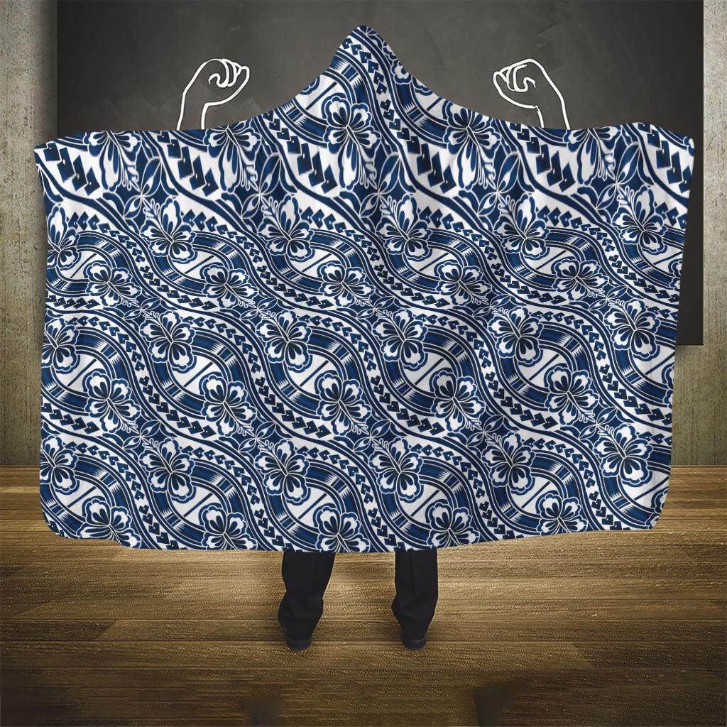 Hibiscus Bloom Island Tribal Waves Hooded Blanket Blue Polynesian Pattern LT01 - Polynesian Pride
