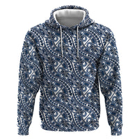 Hibiscus Bloom Island Tribal Waves Hoodie Blue Polynesian Pattern LT01 Pullover Hoodie Blue - Polynesian Pride