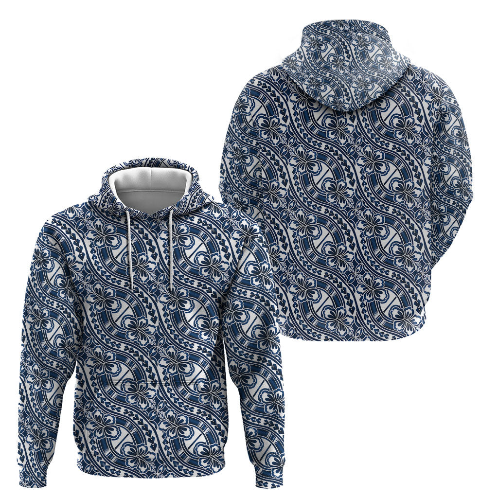 Hibiscus Bloom Island Tribal Waves Hoodie Blue Polynesian Pattern LT01 - Polynesian Pride