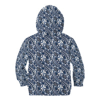 Hibiscus Bloom Island Tribal Waves Kid Hoodie Blue Polynesian Pattern LT01 - Polynesian Pride