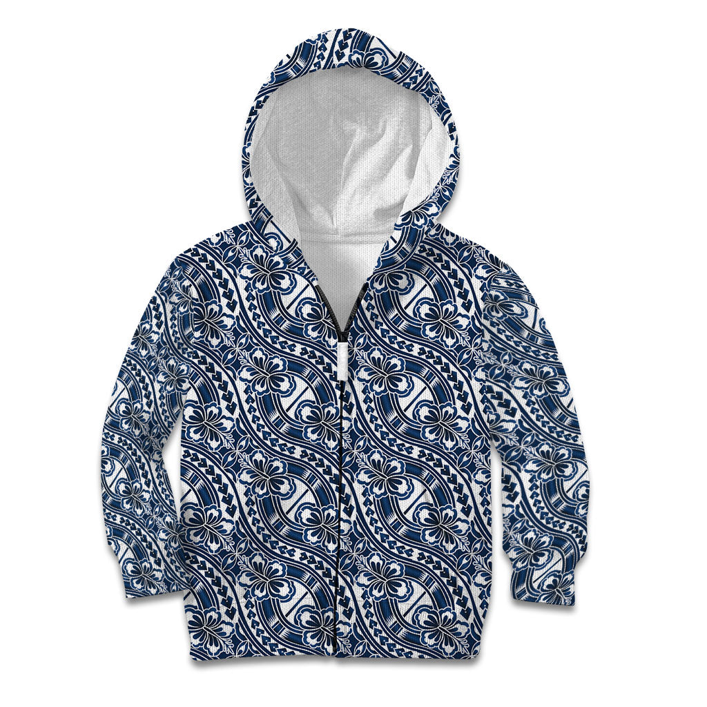 Hibiscus Bloom Island Tribal Waves Kid Hoodie Blue Polynesian Pattern LT01 Zip Hoodie Blue - Polynesian Pride
