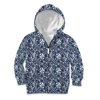 Hibiscus Bloom Island Tribal Waves Kid Hoodie Blue Polynesian Pattern LT01 Zip Hoodie Blue - Polynesian Pride
