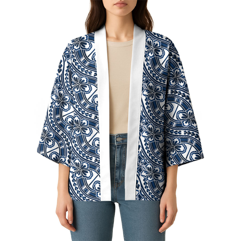 Hibiscus Bloom Island Tribal Waves Kimono Blue Polynesian Pattern LT01 - Polynesian Pride