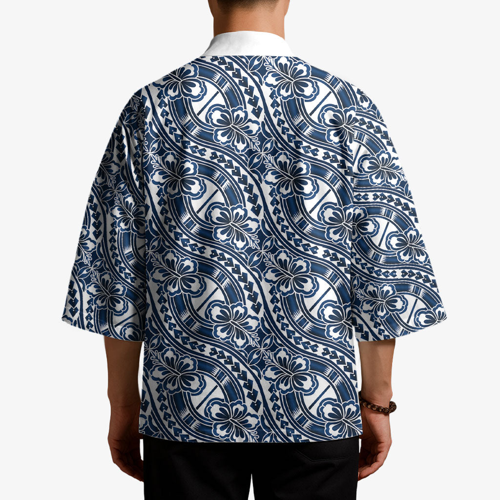 Hibiscus Bloom Island Tribal Waves Kimono Blue Polynesian Pattern LT01 - Polynesian Pride