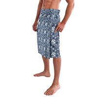 Hibiscus Bloom Island Tribal Waves Lavalava Blue Polynesian Pattern LT01 - Polynesian Pride