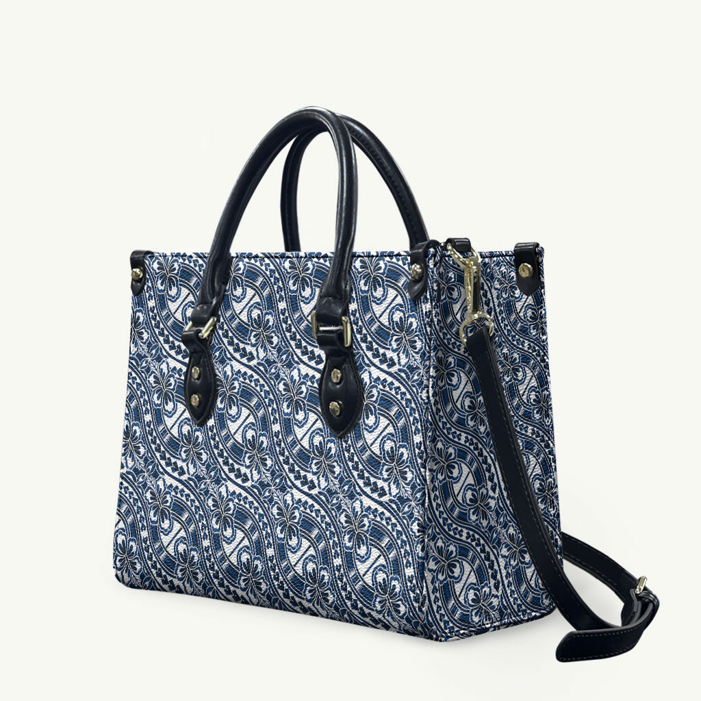 Hibiscus Bloom Island Tribal Waves Leather Bag Blue Polynesian Pattern LT01 Blue - Polynesian Pride