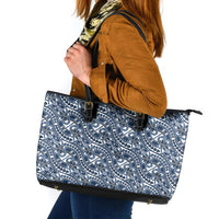 Hibiscus Bloom Island Tribal Waves Leather Tote Bag Blue Polynesian Pattern LT01 Blue - Polynesian Pride