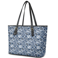 Hibiscus Bloom Island Tribal Waves Leather Tote Bag Blue Polynesian Pattern LT01 - Polynesian Pride