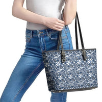 Hibiscus Bloom Island Tribal Waves Leather Tote Bag Blue Polynesian Pattern LT01 - Polynesian Pride