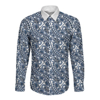 Hibiscus Bloom Island Tribal Waves Long Sleeve Button Shirt Blue Polynesian Pattern LT01 Unisex Blue - Polynesian Pride