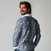 Hibiscus Bloom Island Tribal Waves Long Sleeve Polo Shirt Blue Polynesian Pattern LT01 - Polynesian Pride