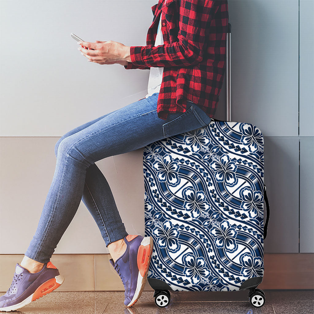 Hibiscus Bloom Island Tribal Waves Luggage Cover Blue Polynesian Pattern LT01 - Polynesian Pride
