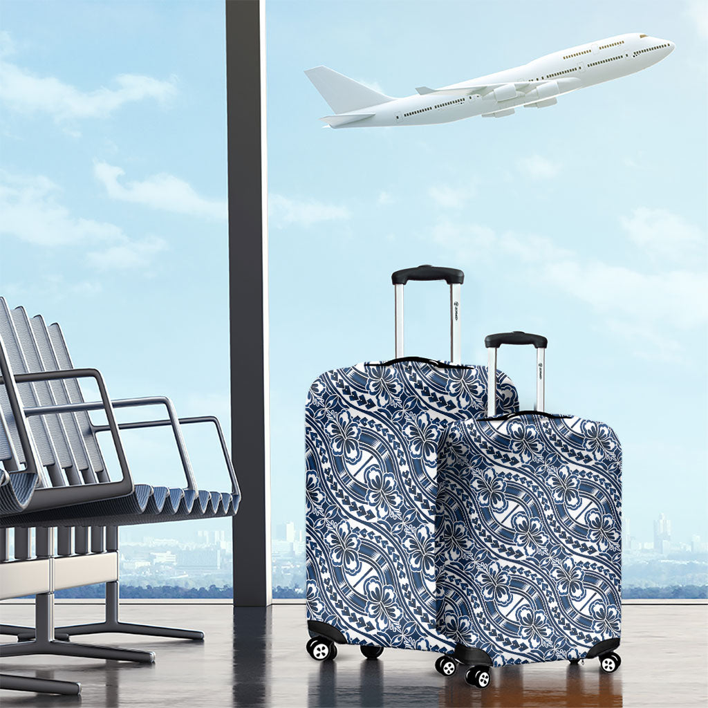 Hibiscus Bloom Island Tribal Waves Luggage Cover Blue Polynesian Pattern LT01 - Polynesian Pride