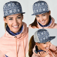 Hibiscus Bloom Island Tribal Waves Mesh Trucker Cap Blue Polynesian Pattern LT01 - Polynesian Pride
