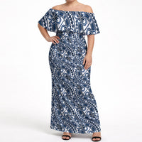 Hibiscus Bloom Island Tribal Waves Off Shoulder Maxi Dress Blue Polynesian Pattern LT01 Women Blue - Polynesian Pride