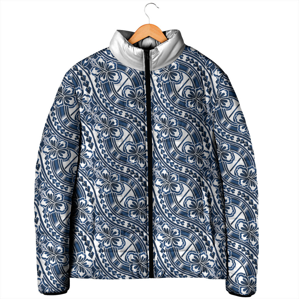 Hibiscus Bloom Island Tribal Waves Padded Jacket Blue Polynesian Pattern LT01 - Polynesian Pride