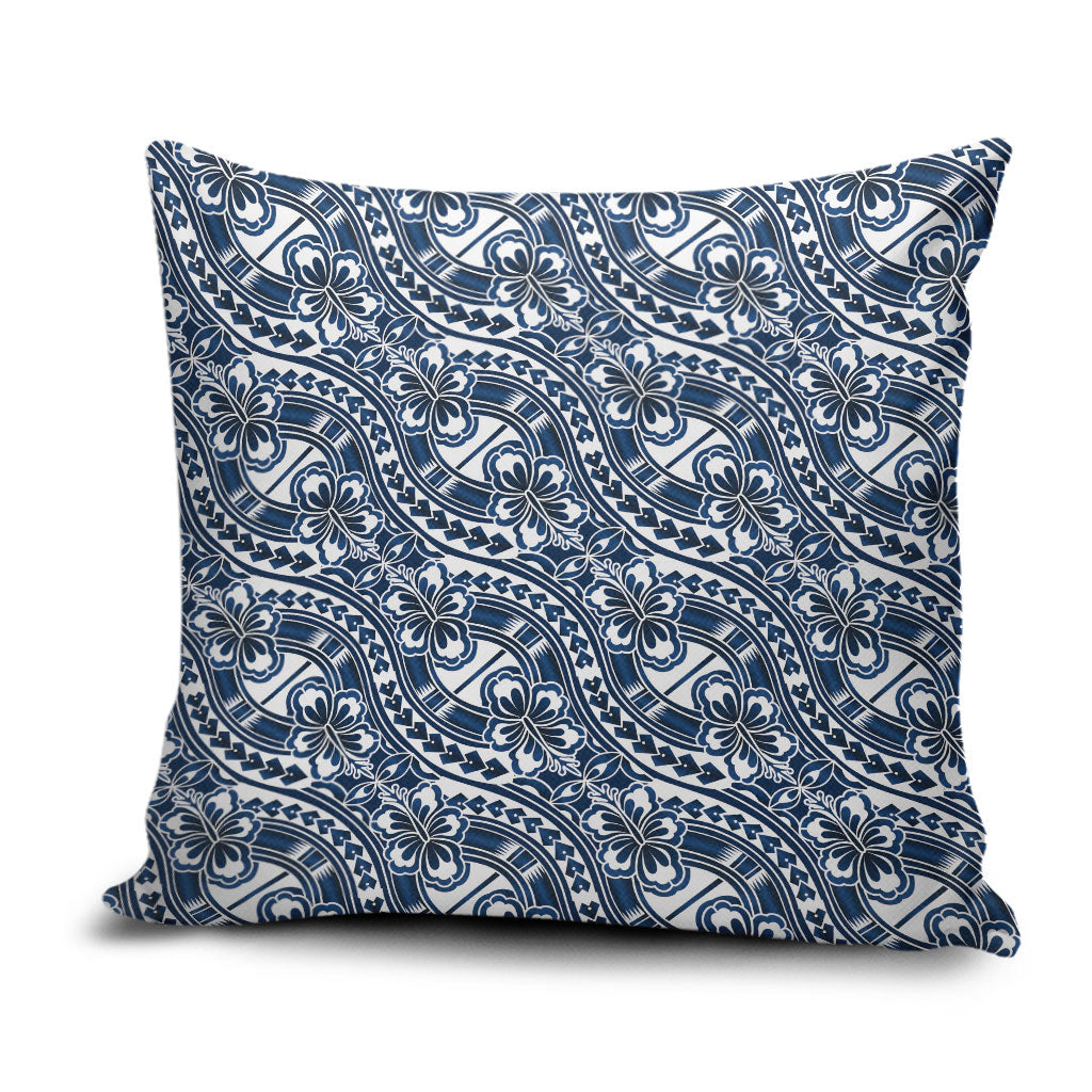 Hibiscus Bloom Island Tribal Waves Pillow Cover Blue Polynesian Pattern LT01 Blue - Polynesian Pride