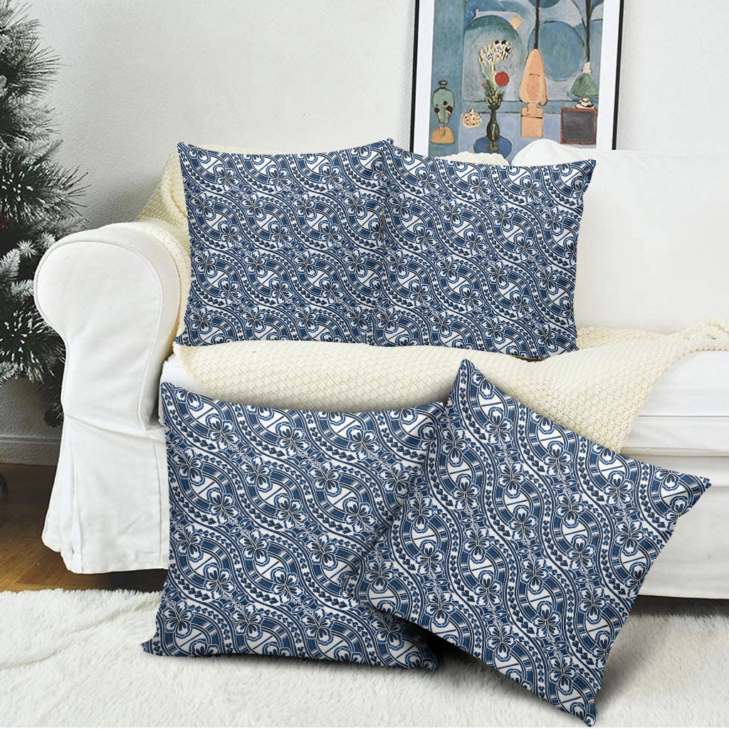 Hibiscus Bloom Island Tribal Waves Pillow Cover Blue Polynesian Pattern LT01 - Polynesian Pride