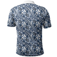 Hibiscus Bloom Island Tribal Waves Polo Shirt Blue Polynesian Pattern LT01 - Polynesian Pride
