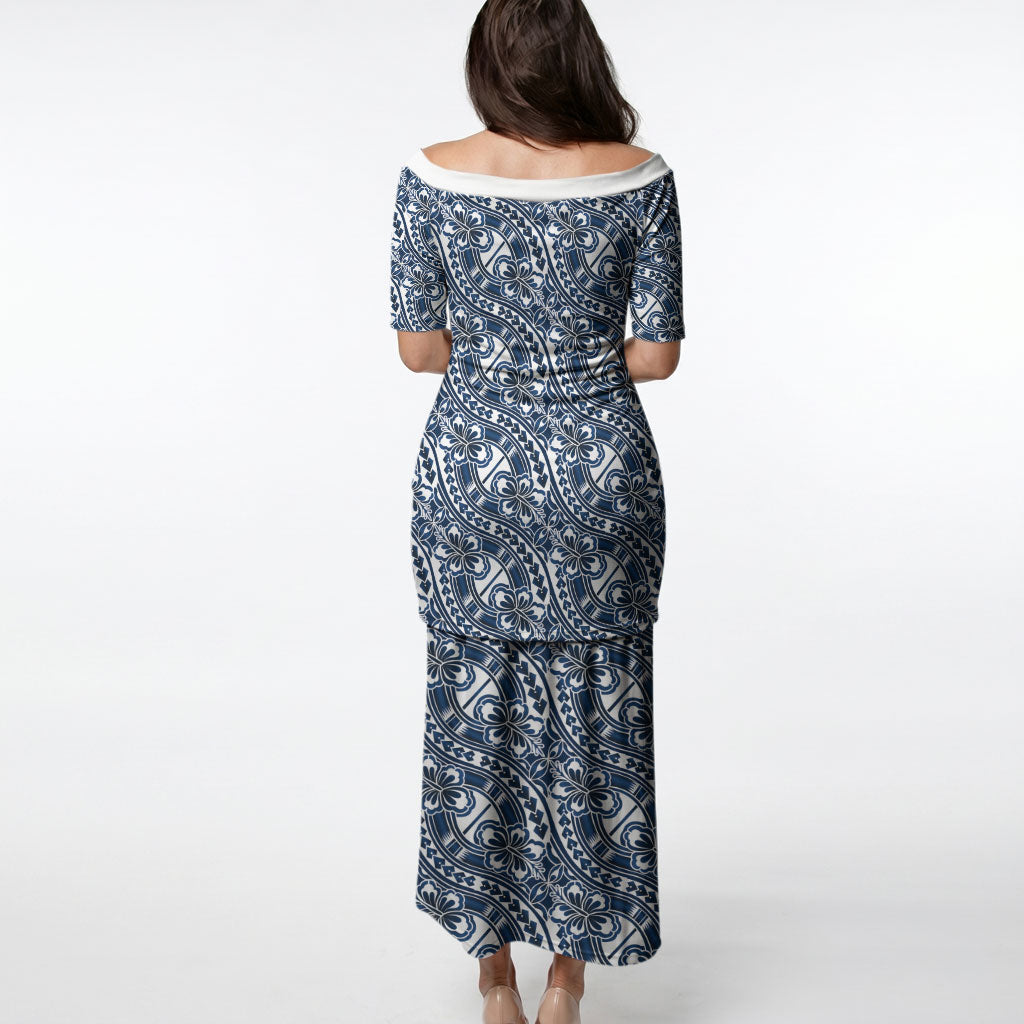 Hibiscus Bloom Island Tribal Waves Puletasi Blue Polynesian Pattern LT01 - Polynesian Pride