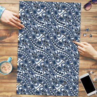 Hibiscus Bloom Island Tribal Waves Puzzle Blue Polynesian Pattern LT01 Blue - Polynesian Pride