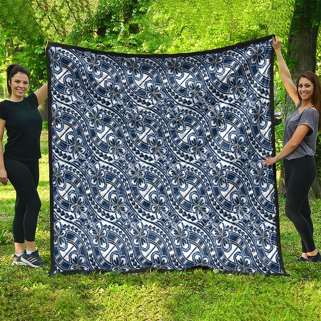 Hibiscus Bloom Island Tribal Waves Quilt Blue Polynesian Pattern LT01 - Polynesian Pride