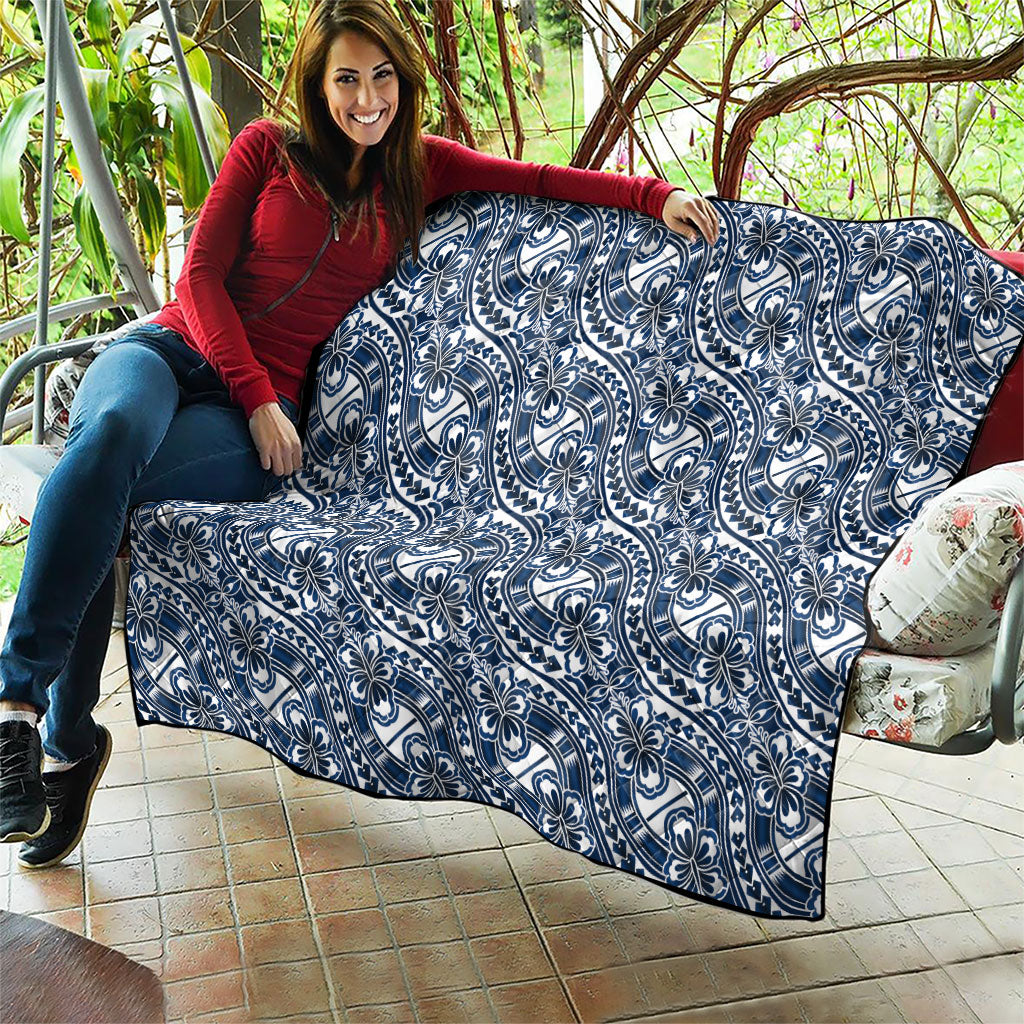 Hibiscus Bloom Island Tribal Waves Quilt Blue Polynesian Pattern LT01 - Polynesian Pride