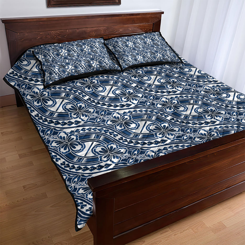 Hibiscus Bloom Island Tribal Waves Quilt Bed Set Blue Polynesian Pattern LT01 - Polynesian Pride