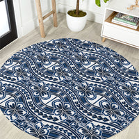 Hibiscus Bloom Island Tribal Waves Round Carpet Blue Polynesian Pattern LT01 Blue - Polynesian Pride