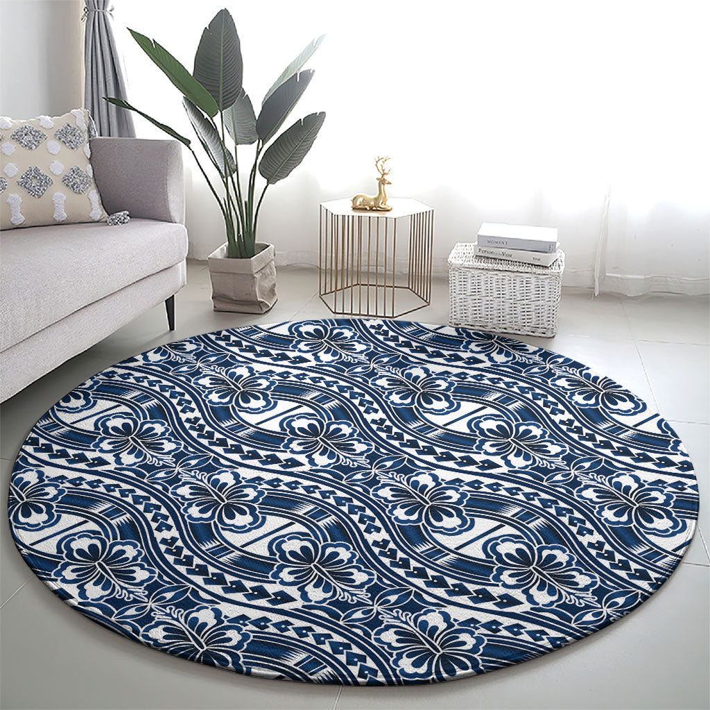 Hibiscus Bloom Island Tribal Waves Round Carpet Blue Polynesian Pattern LT01 - Polynesian Pride