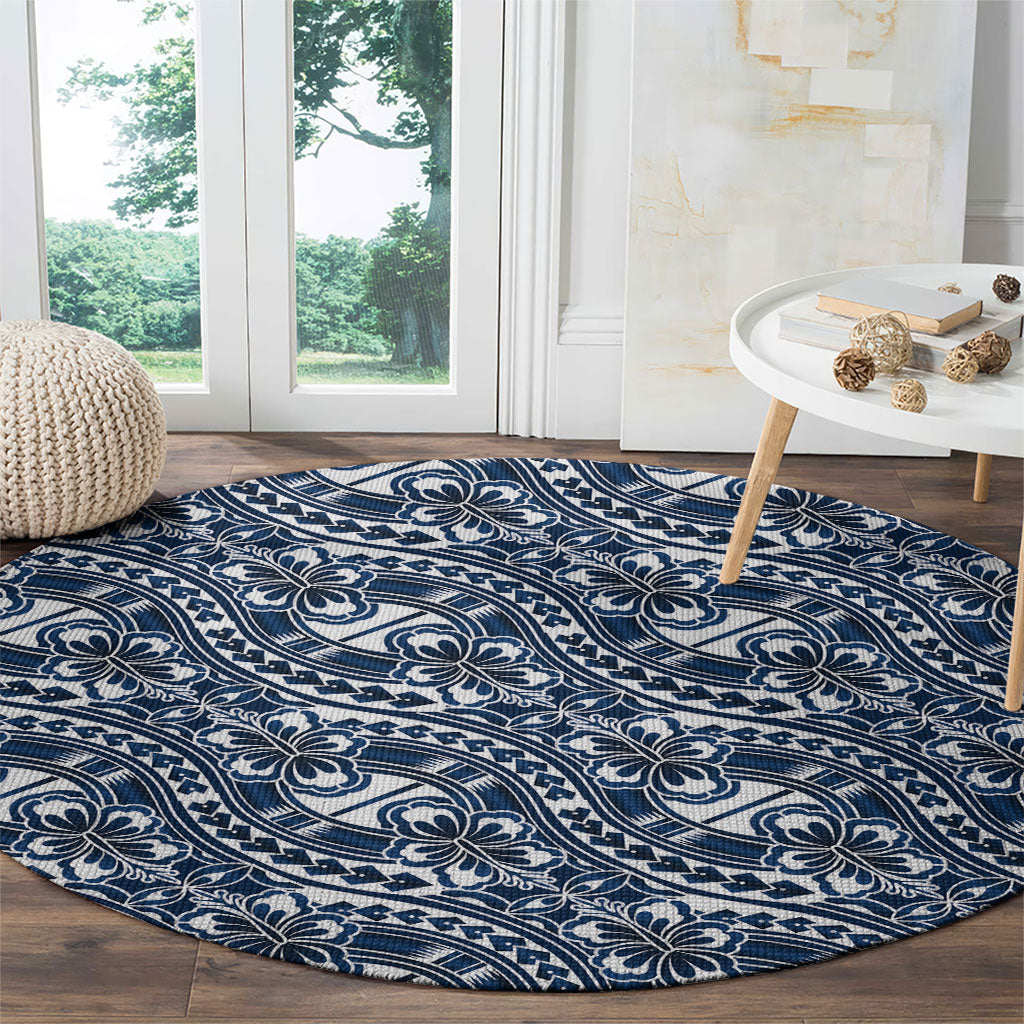 Hibiscus Bloom Island Tribal Waves Round Carpet Blue Polynesian Pattern LT01 - Polynesian Pride