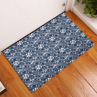 Hibiscus Bloom Island Tribal Waves Rubber Doormat Blue Polynesian Pattern LT01 - Polynesian Pride