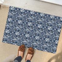 Hibiscus Bloom Island Tribal Waves Rubber Doormat Blue Polynesian Pattern LT01 - Polynesian Pride