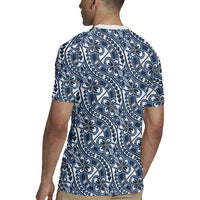 Hibiscus Bloom Island Tribal Waves Rugby Jersey Blue Polynesian Pattern LT01 - Polynesian Pride
