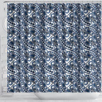 Hibiscus Bloom Island Tribal Waves Shower Curtain Blue Polynesian Pattern LT01 - Polynesian Pride