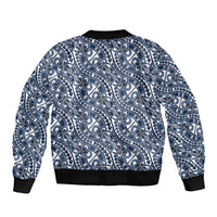 Hibiscus Bloom Island Tribal Waves Sleeve Zip Bomber Jacket Blue Polynesian Pattern LT01 - Polynesian Pride
