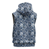 Hibiscus Bloom Island Tribal Waves Sleeveless Hoodie Blue Polynesian Pattern LT01 - Polynesian Pride