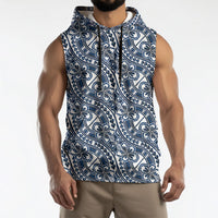 Hibiscus Bloom Island Tribal Waves Sleeveless Hoodie Blue Polynesian Pattern LT01 - Polynesian Pride
