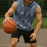 Hibiscus Bloom Island Tribal Waves Sleeveless Hoodie Blue Polynesian Pattern LT01 - Polynesian Pride