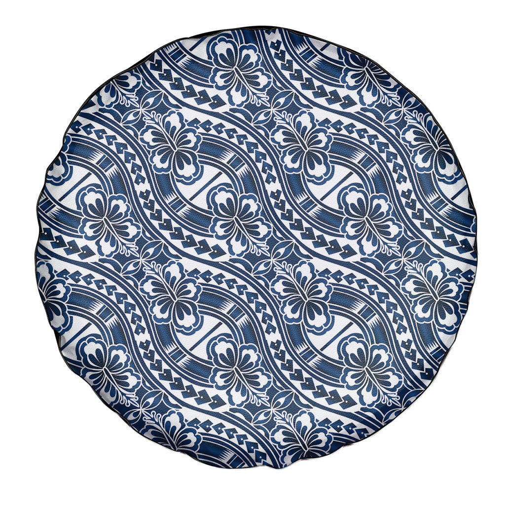 Hibiscus Bloom Island Tribal Waves Spare Tire Cover Blue Polynesian Pattern LT01 - Polynesian Pride