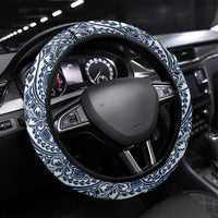Hibiscus Bloom Island Tribal Waves Steering Wheel Cover Blue Polynesian Pattern LT01 Universal Fit Blue - Polynesian Pride