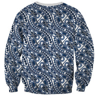 Hibiscus Bloom Island Tribal Waves Sweatshirt Blue Polynesian Pattern LT01 - Polynesian Pride