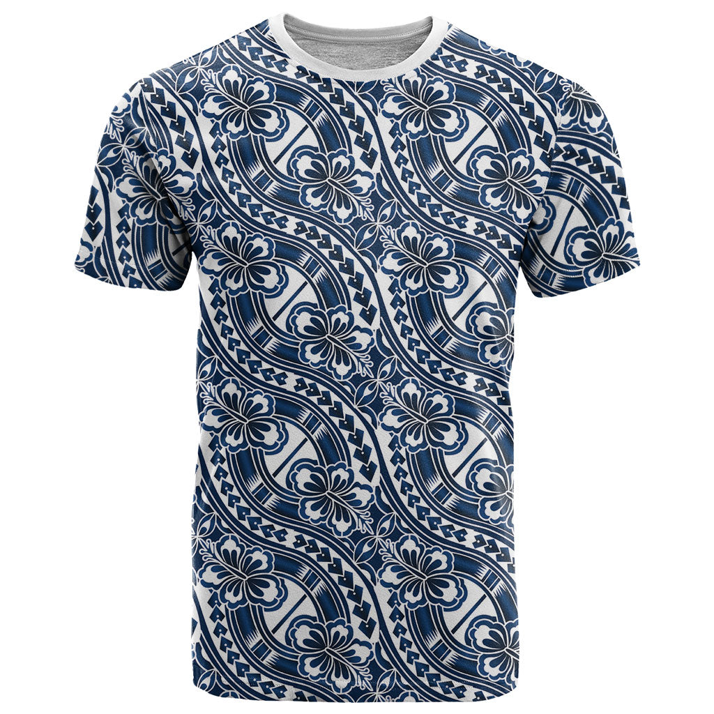 Hibiscus Bloom Island Tribal Waves T Shirt Blue Polynesian Pattern LT01 Blue - Polynesian Pride