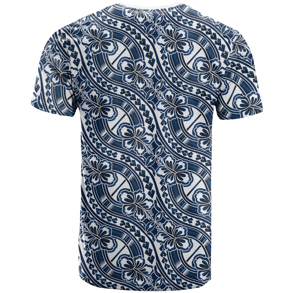 Hibiscus Bloom Island Tribal Waves T Shirt Blue Polynesian Pattern LT01 - Polynesian Pride